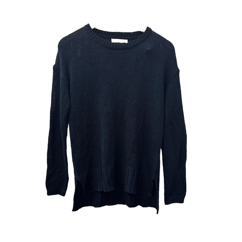 Harper Heritage Womens Sweater Blue Elbow Patch Chunky Knit Small Semi See Thru